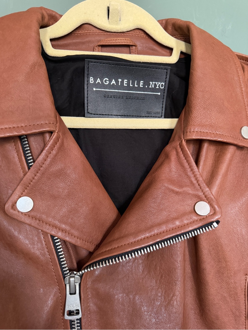 Bagatelle Nyc Genuine Leather Biker Moto Motorcycle Jacket XL hazel $398 - Picture 2 of 7